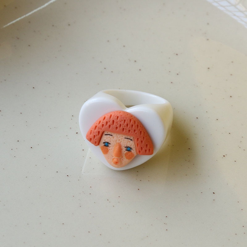Nhẫn nhựa resin MANYUE hình búp bê trái tim phong cách Hàn Quốc dễ thương sáng tạo