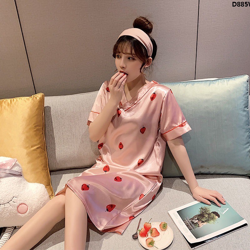Đầm Ngủ Dáng Rộng Vải Lụa Lạnh Cỡ Lớn Kiểu Hàn Quốc Dễ Thương Cho Nữ