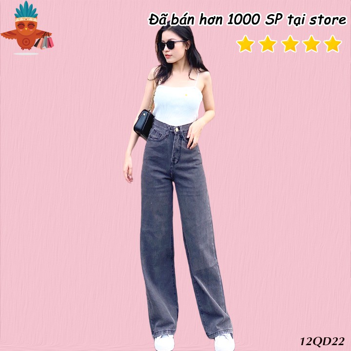 Quần jean nữ ống rộng lai trơn 043 THOCA HOUSE xám đen trẻ trung, nổi bật, dễ phối đồ