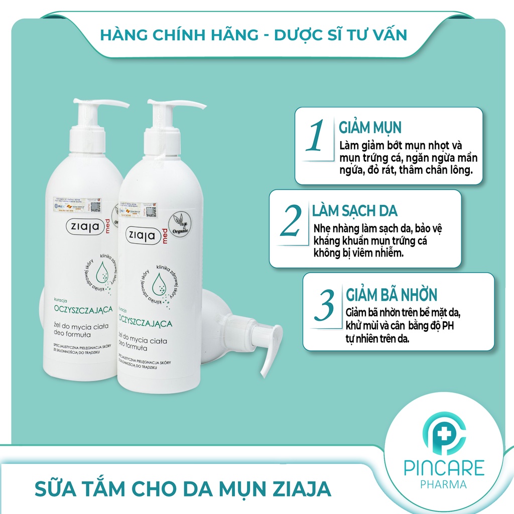 Sữa tắm Ziaja 400ml ngừa khuẩn, nấm - Hàng chính hãng - Nhà thuốc PinCare