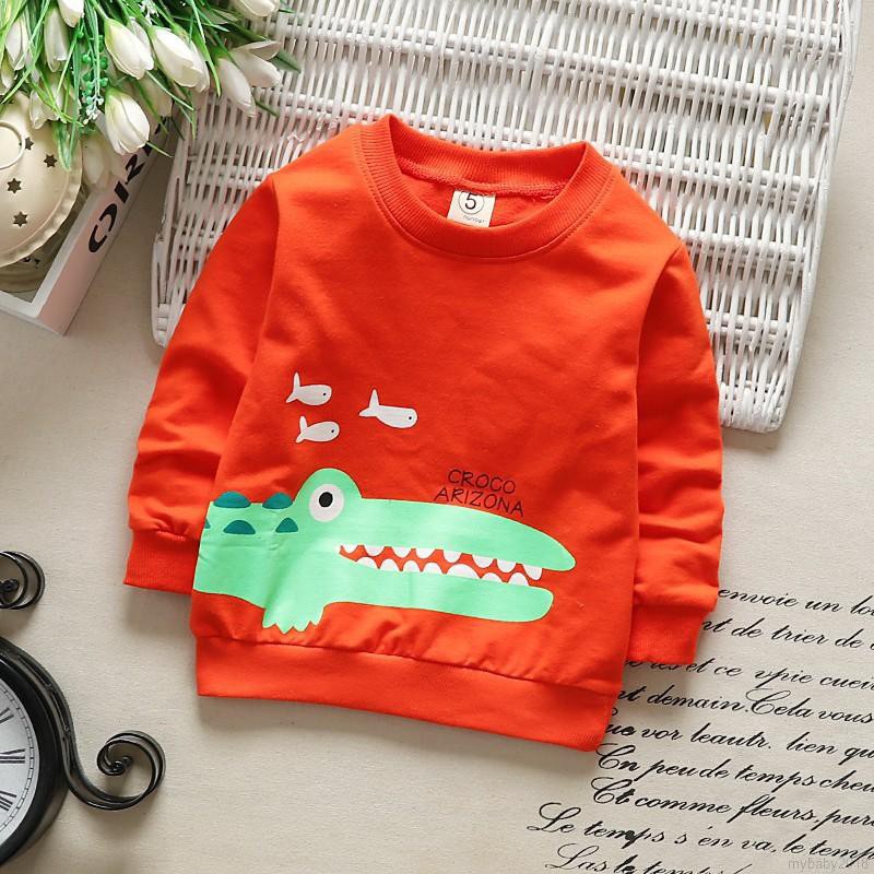 Áo Thun Tay Dài In Hình Cá Sấu Cho Bé Trai &amp; Gái