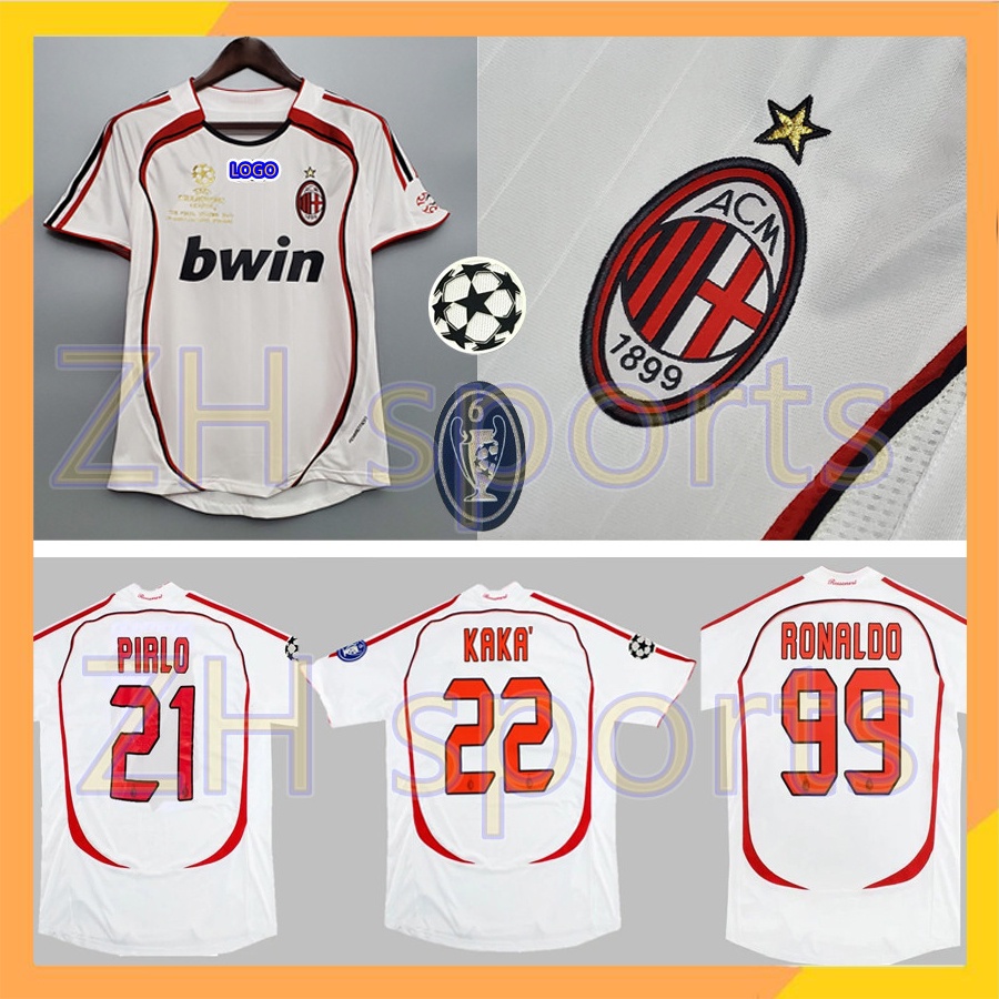 Áo Thun Bóng Đá Số 06/07 AC milan 22 PIRLO 21 RONALDO 99 2006/2007 AC milan Away
