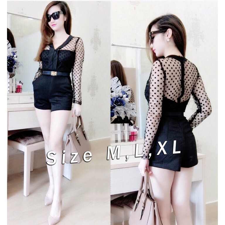 Jum short tay dài phối bi lưới kèm belt NLP