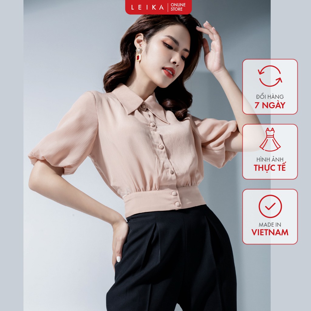 Áo sơ mi nữ tay bom cổ đức LEIKA