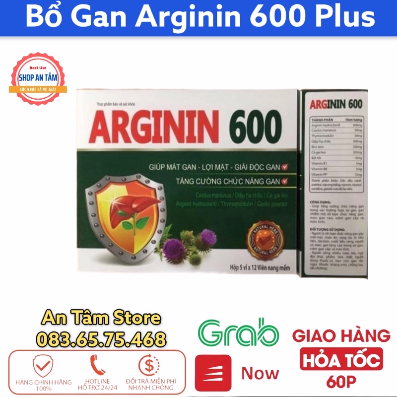 Viên uống bổ gan Arginin 600 tăng cường chức năng gan, mát gan, hỗ trợ cho người uống nhiều rươu bia