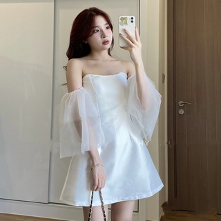 Váy tafta trễ vai phối ren