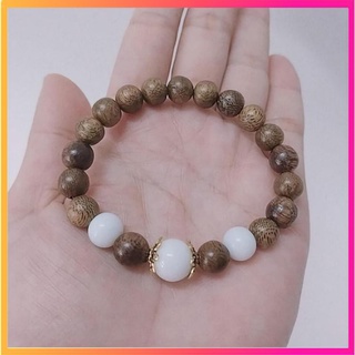 Vòng tay trầm hương 8ly mix đá trắng 100% tự nhiên vòng tay nam nữ