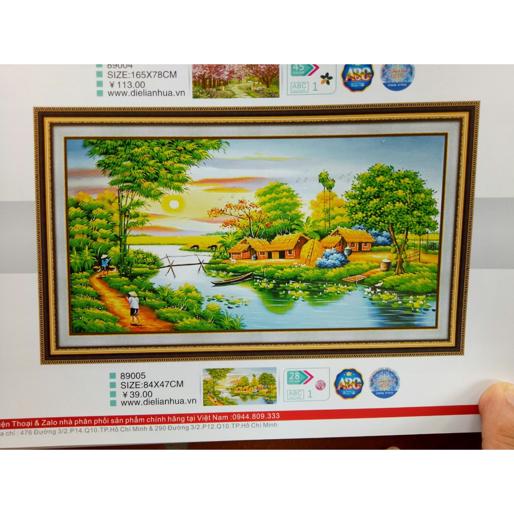 tranh thêu chữ thập phong cảnh làng quê sông nước miền tây kt 84x47cm |  Shopee Việt Nam