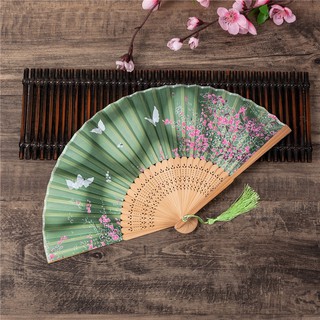 Quạt cổ trang, quạt lụa xếp Anh đào (21cm)