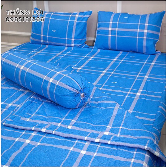Drap Cotton 100% Thắng Lợi chính hãng Mẫu Sọc xanh dương IN LOGO THẮNG LỢI vệ sinh dễ dàng.