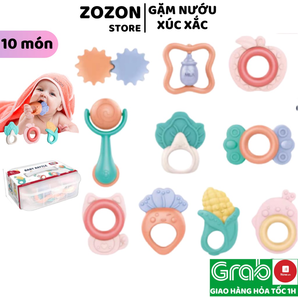 Gặm nướu cho bé Zozon đồ chơi gặm nướu xúc xắc 10 món Baby Rattle nhựa ABS an toàn không tái chế