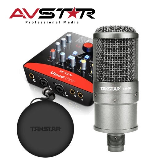 Bộ Combo Thu Âm Hát Livestream Chính Hãng Sound Card Upod Pro, Mic Takstar SM-8B, Tai Nghe Takstar TS-2260 & Đủ Phụ Kiện