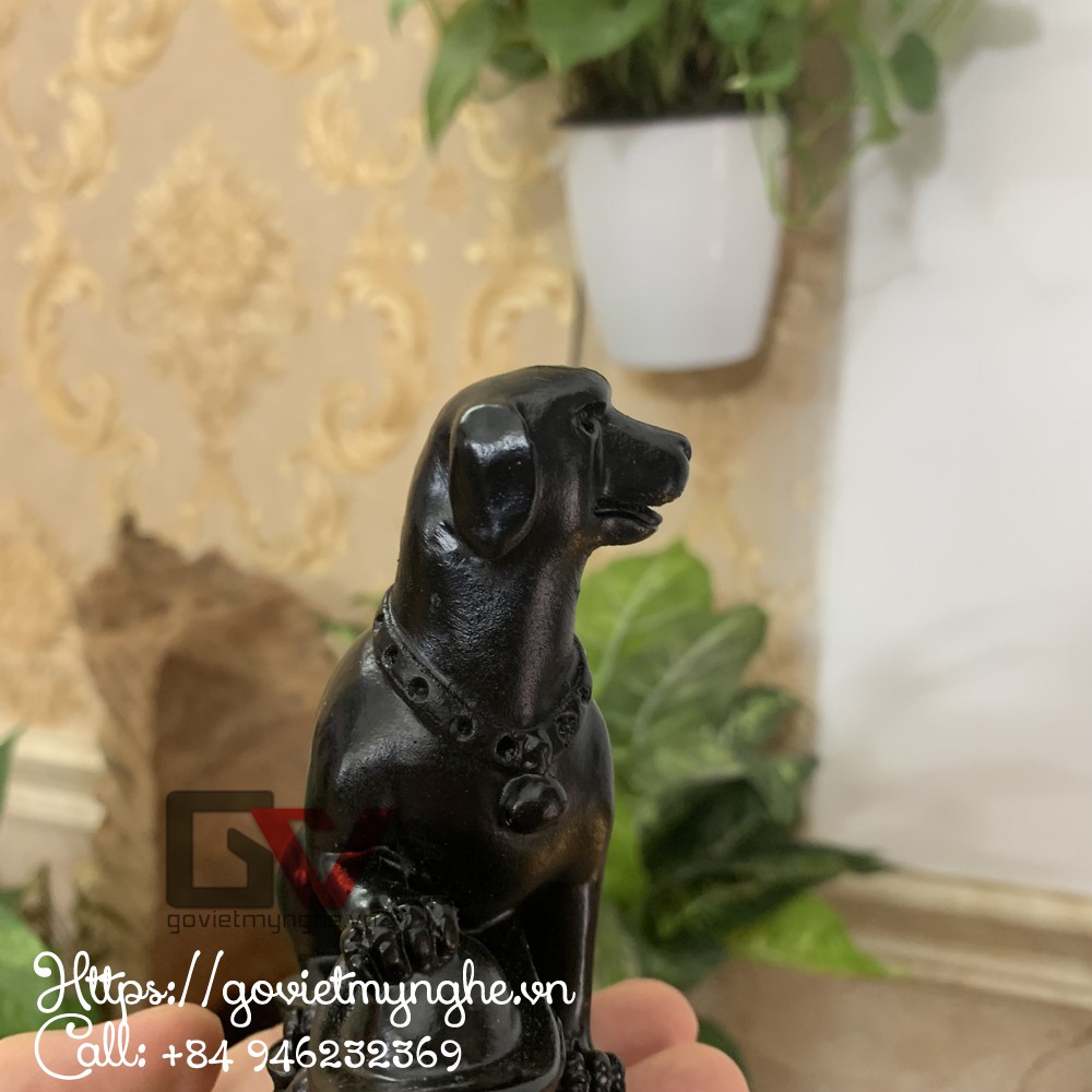 Tượng đá con chó trang trí tượng chó giữ tài lộc may mắn - Cao 10cm Dài 8cm - Màu đen