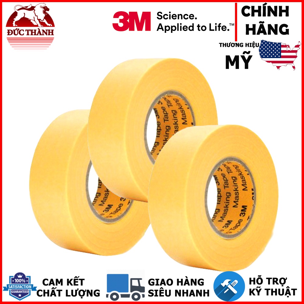 Băng keo giấy cao cấp, nét siêu đẹp, không để lại keo 3M 243J che sơn Masking Tape, 10mmx18m và 20mm x18m