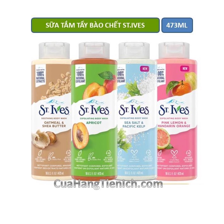 Sữa tắm tẩy tế bào chết ST.Ives Hương Mơ/ Muối Biển/ Cam Chanh 400ml