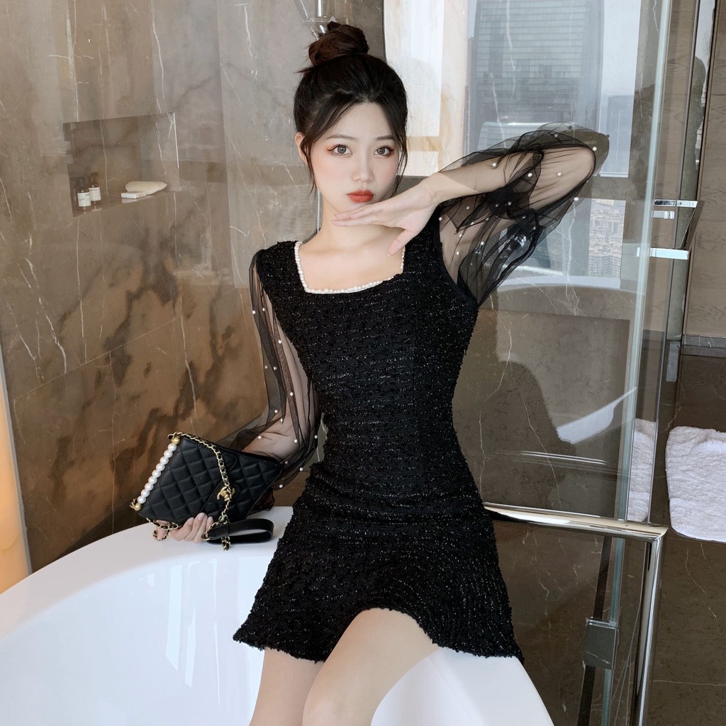 Đầm chữ a mini tay lưới Emilyshop