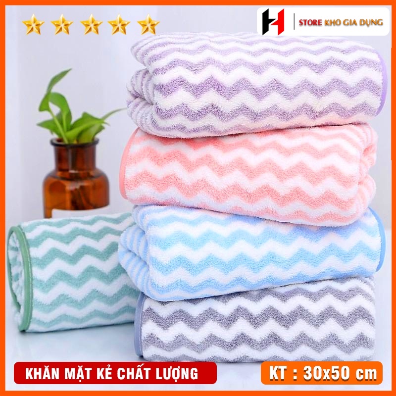 Set 5 Khăn Mặt Hàn Kẻ, Mềm Mịn, Thấm Hút Siêu Tốt 30x50cm