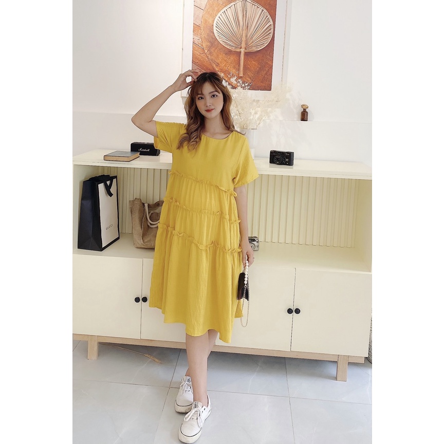 Đầm bầu nhún tầng xinh xăn