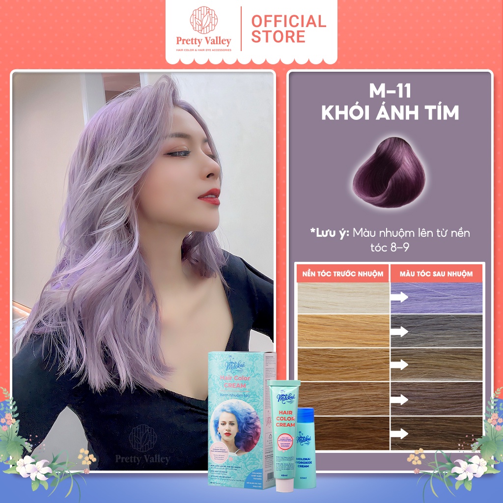 Thuốc nhuộm tóc màu tím khói MOLOKAI, thuốc nhuộm tóc tại nhà chứa collagen tảo biển siêu dưỡng - Pretty Valley Store