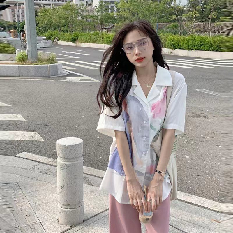 Áo Sơ Mi Ngắn Tay Dáng Rộng In Họa Tiết Vintage Thời Trang Mùa Hè Dành Cho Nữ