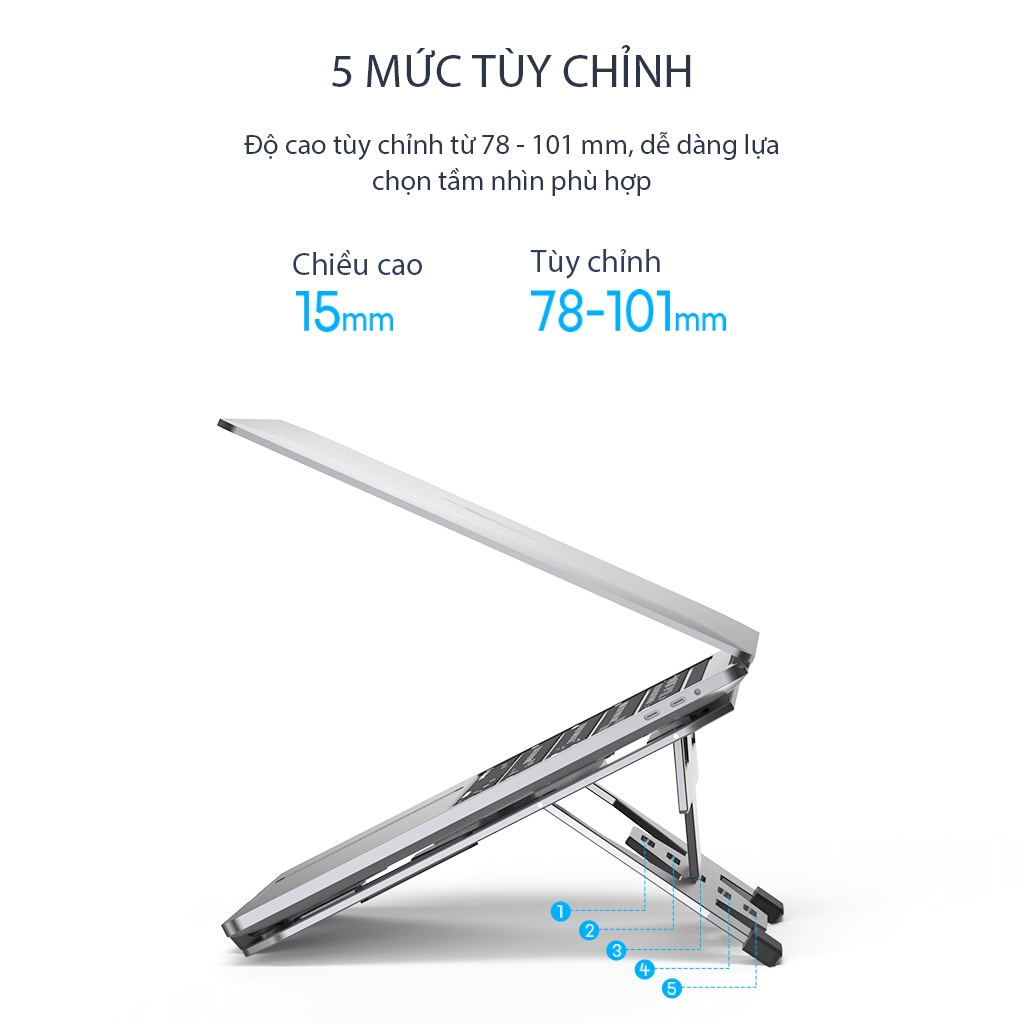 Giá Đỡ Máy Tính Vivan VLS02 13-17 inch Gấp Gọn Hợp Kim Nhôm Đế Đệm Silicon Tản Nhiệt Hiệu Quả