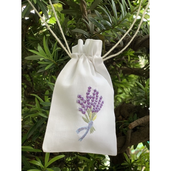 Túi dây rút mini thêu hoa Lavender 9*14.5 cm - Vietnam Handmade Pouch With Embroidery