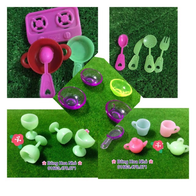 Đồ chơi búp bê - Chén bát dĩa, ly, bộ ấm trà, xoong chảo - vật dụng nhà bếp cho búp bê