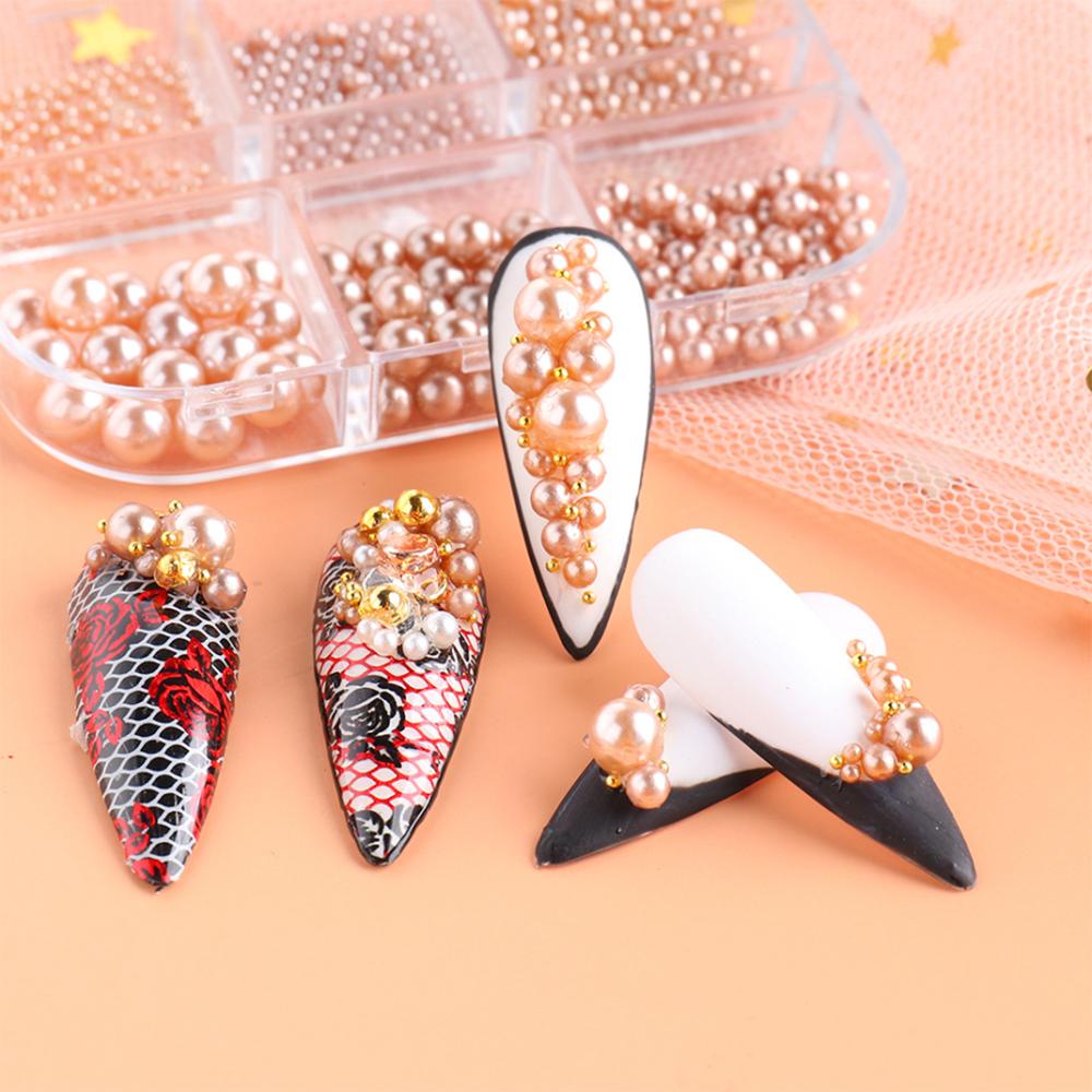 Hộp 6 Ngăn Đựng Phụ Kiện Trang Trí Móng Tay Xinh Xắn|Phụ Kiện Ngọc Trai Trang Trí Móng Tay|Hạt Đính Móng Tay Mùa Hè Phẳng