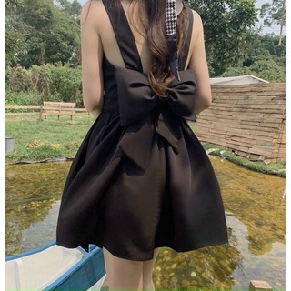 |Ảnh thật| Đầm đen xòe 2s bản to nơ lưng