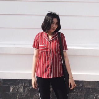 Áo sơ mi sọc cổ vest MH