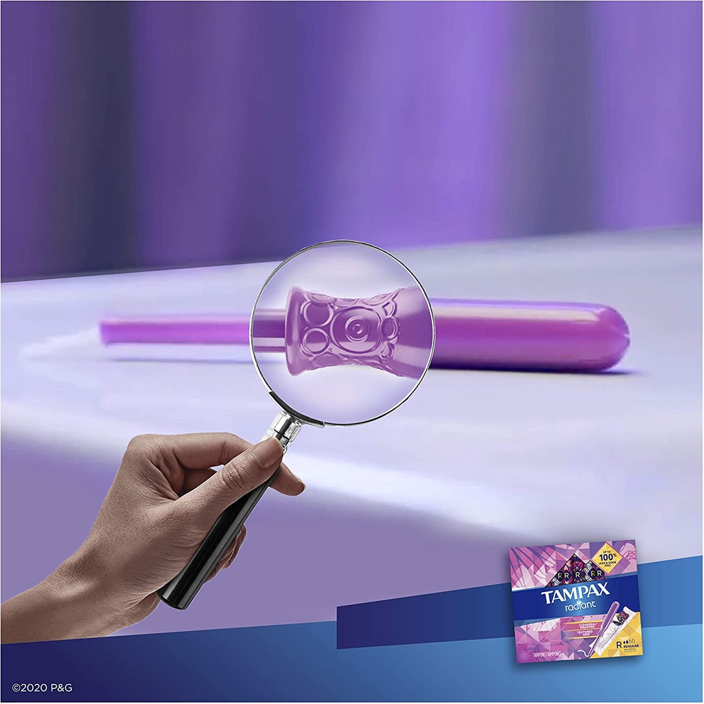 Tampax radiant Tampon Regular 28 miếng cán nhựa cao cấp siêu thấm không mùi