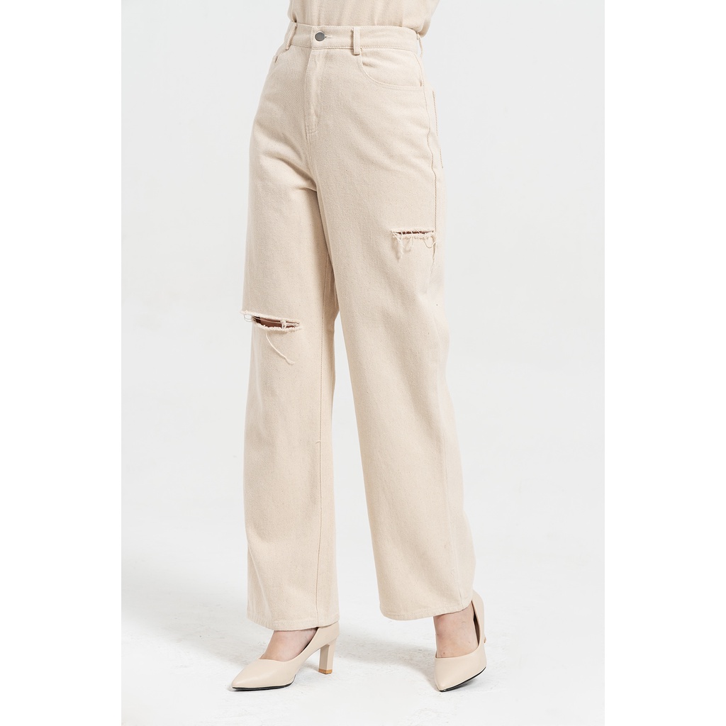 Quần Jeans Nữ Ống Rộng Rách Đùi Vientran V64W21Q011