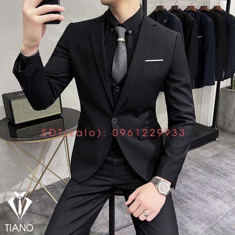 Vest Nam Đen 1 cúc form ôm body, chất vải dày mịn co giãn nhẹ, form ôm đẹp. Suit Nam Cao Cấp