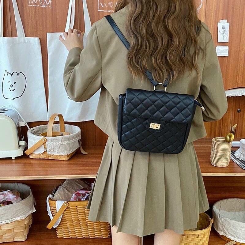 [Mã FASHIONGREEN264 giảm 10% tối đa 30k đơn từ 99k] Ba lô da trám ô vuông vintage hottrend 866