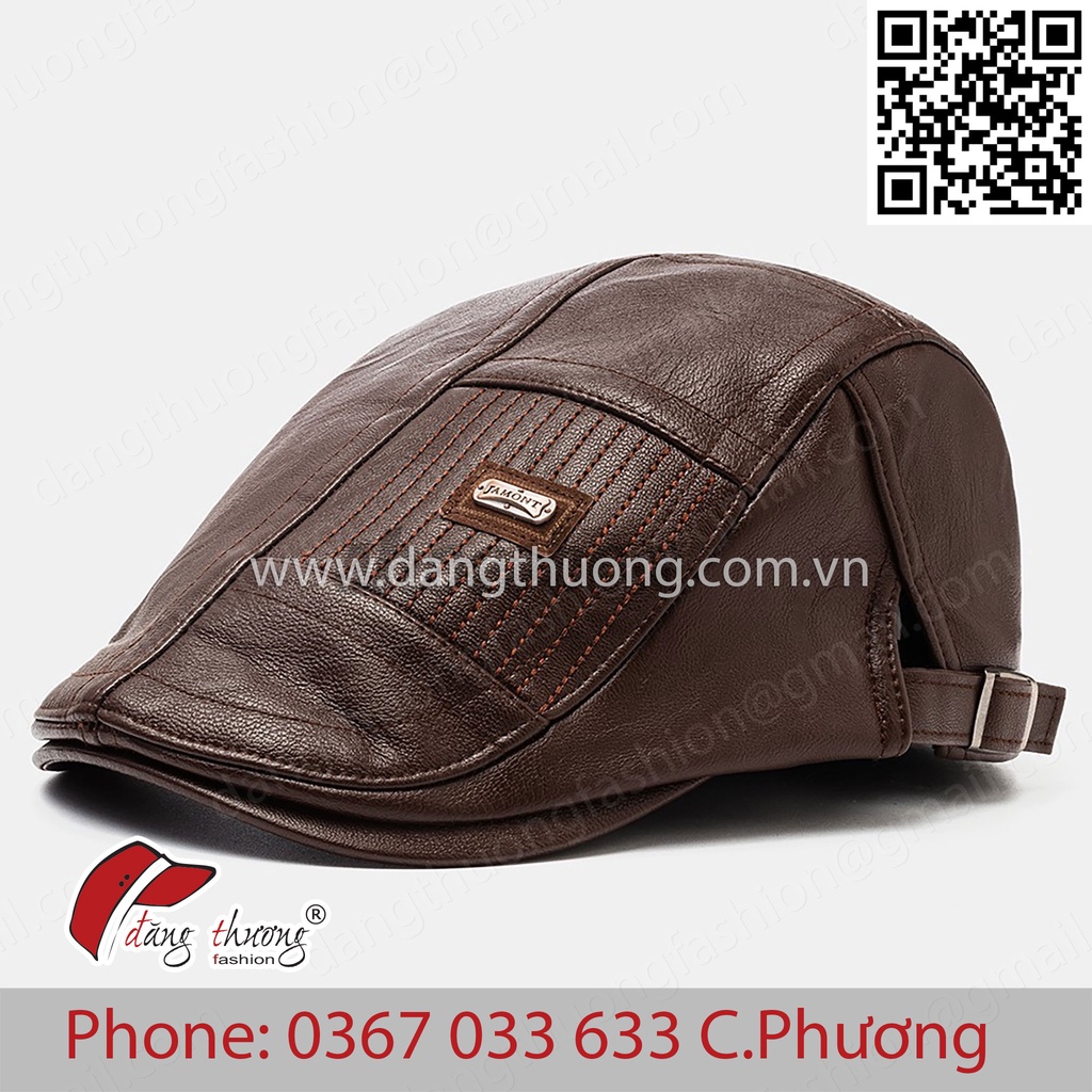 Mũ nón cóc bere beret nam flatcap thời trang da Pu cao cấp nam nữ màu Đen Nâu