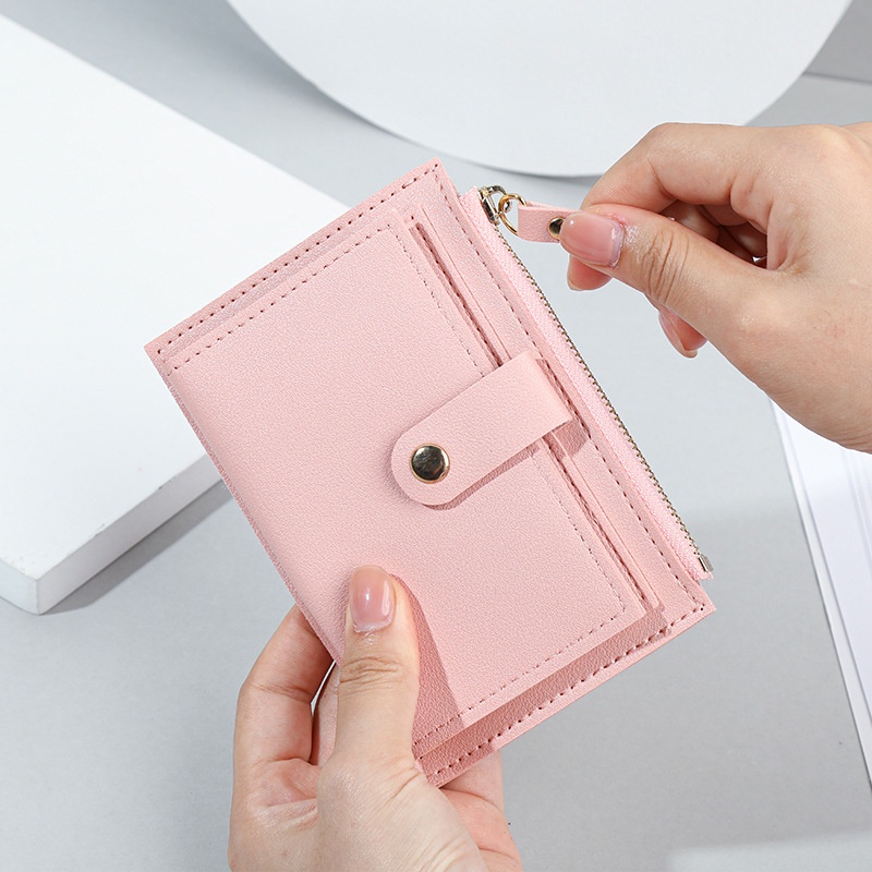 Ví dáng ngắn da PU đựng thẻ có khóa kéo phong cách Hàn Quốc thời trang dành cho nữ