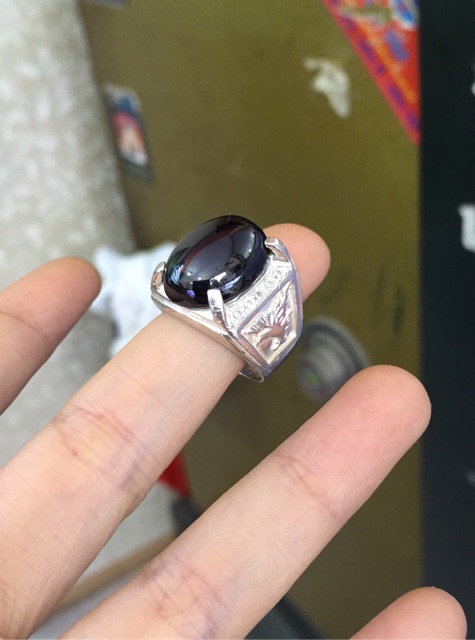 Nhẫn nam bạc nmj đen đá nhan tạo