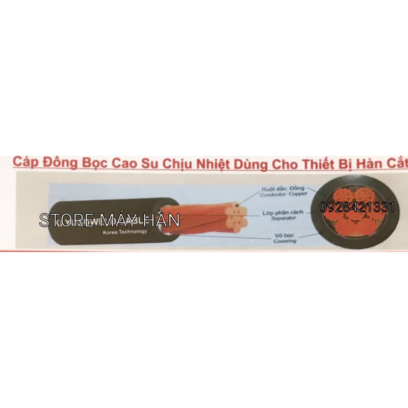 Dây cáp hàn 16 _ 25_ 35 Hàn Quốc lõi đồng nguyên chất 100% dẻo mềm