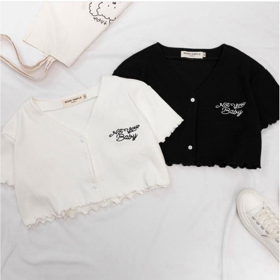 [C77] Áo croptop cộc tay cài cúc BABY trắng đen - Áo croptop cộc tay nữ chất thun tôn dáng freesize sexy