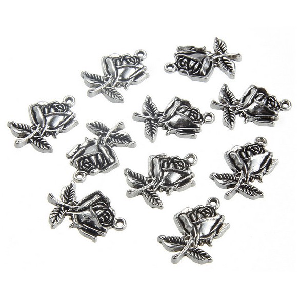 Bộ 5 Mặt Dây Chuyền Bạc / Vàng Hồng Hình Hoa Hồng 25 * 17mm