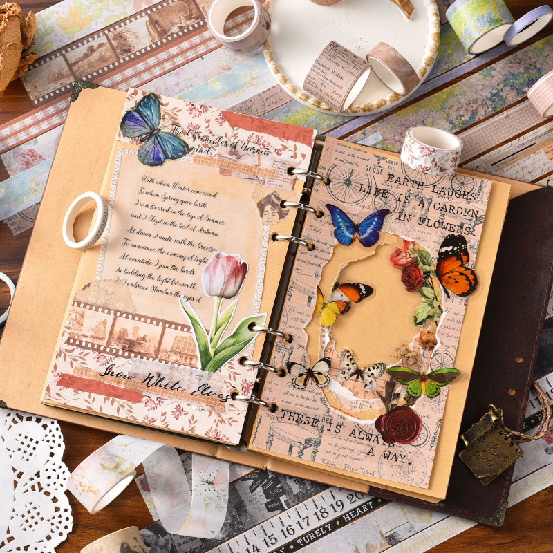 Set 6 Cuộn Băng Dính Washi Phong Cách Vintage Trang Trí Sổ Tay