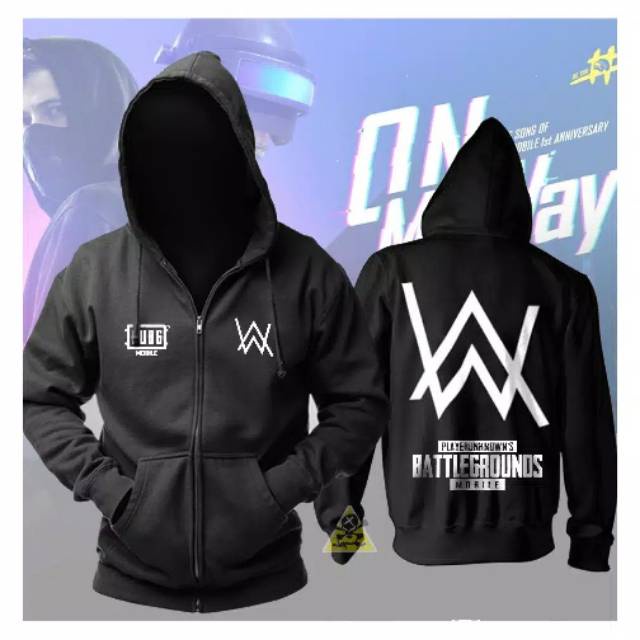 Áo Khoác Hoodie Cotton Cỡ Lớn Khóa Kéo In Họa Tiết PUBG X Alan Walker Thời Trang Cho Nam