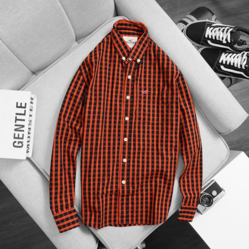 Áo sơ mi nam dài tay sọc carô nâu L