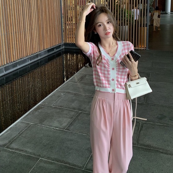 Áo Cardigan ZHELIHANGFEI Dệt Kim Ngắn Tay Cổ Chữ V Thời Trang
