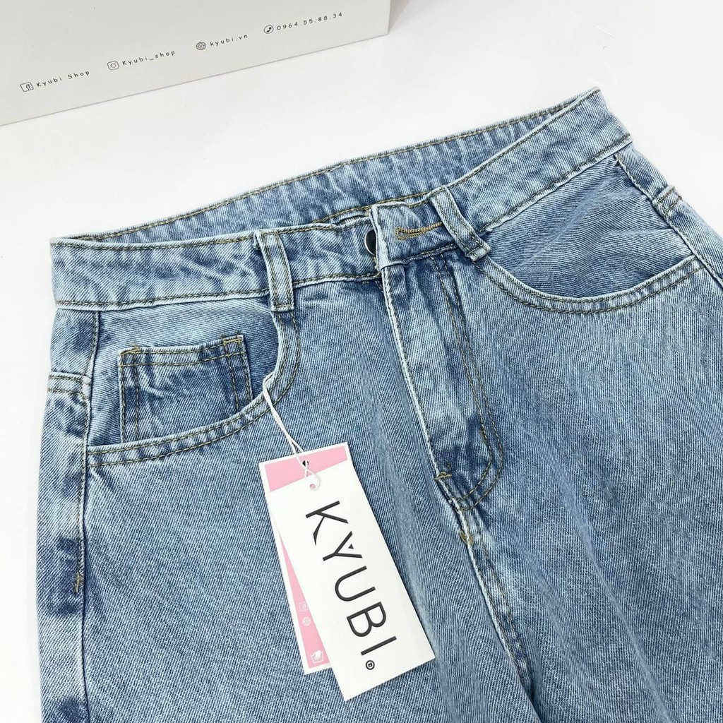 Quần jean baggy nữ ulzzang Kyubi Basic Simple cắt gấu lai tua (Có Bigsize Size Đại ) - Quần Baggy jean Kyubi BJR51