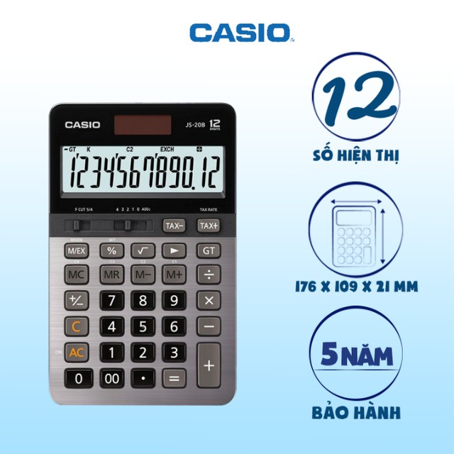 Máy Tính Để Bàn Casio JS-20B Bitex - Màn Hình Lớn,Phím Bằng Nhựa Dẻo Và Có Trang Bị Bộ Nhớ Đệm