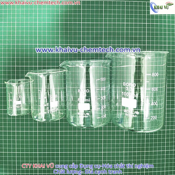 [Hãng Wertlab-Đức] Cốc thủy tinh chịu nhiệt có mỏ chia vạch 25ml 50ml 100ml 250ml 600ml