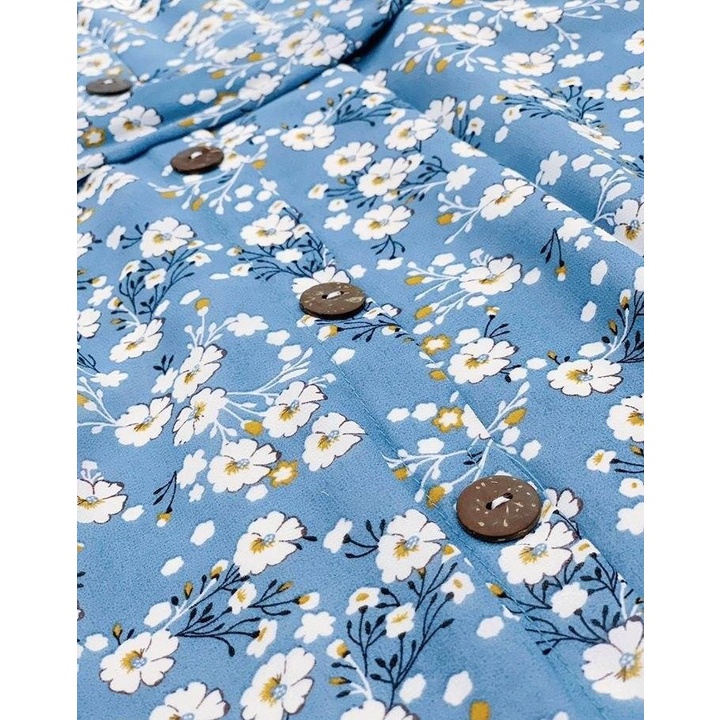 Đầm Hoa Công Sở Akara’s DT227 Cổ Phối Ren Tay Phồng Sang Trọng Full 5 Size | BigBuy360 - bigbuy360.vn