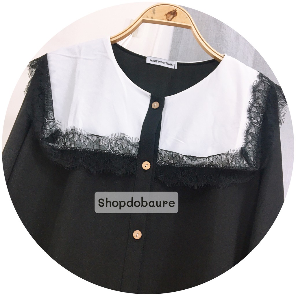 Váy bầu dài tay, cổ ren chất đũi lụa - 𝐕𝟔𝟓