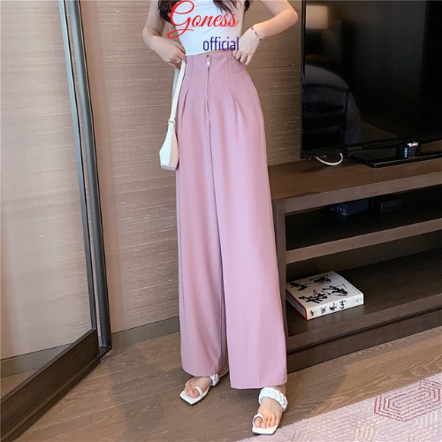 Quần suông ống rộng Goness lưng cao vải cao cấp culottes nữ mặc kéo dài chân - Q01